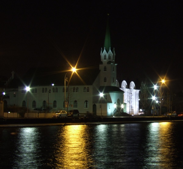 church at night